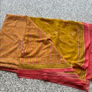 Vibrant Yellow and Pink Women's Sari